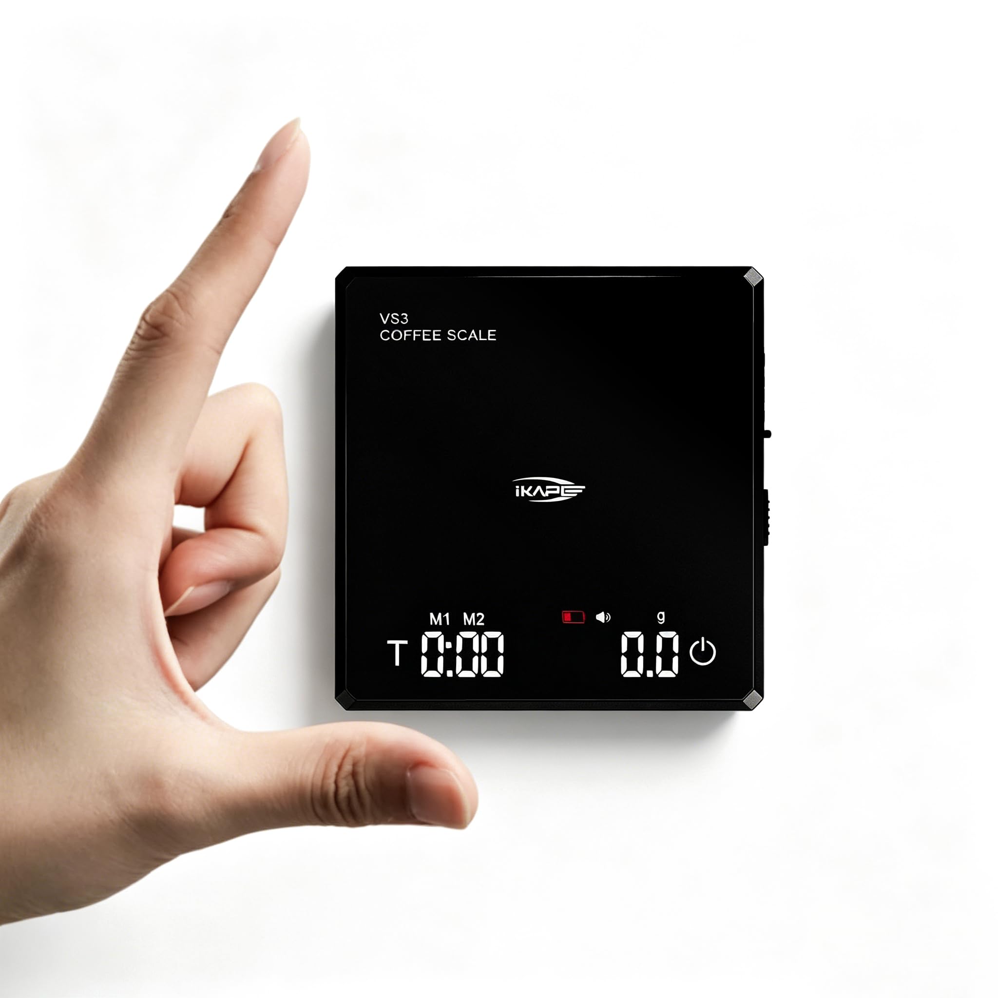 IKAPE Mini báscula digital de café con temporizador, 2 kg/0,1 g, alta precisión, recargable, báscula de cocina con función de tara, pantalla LED