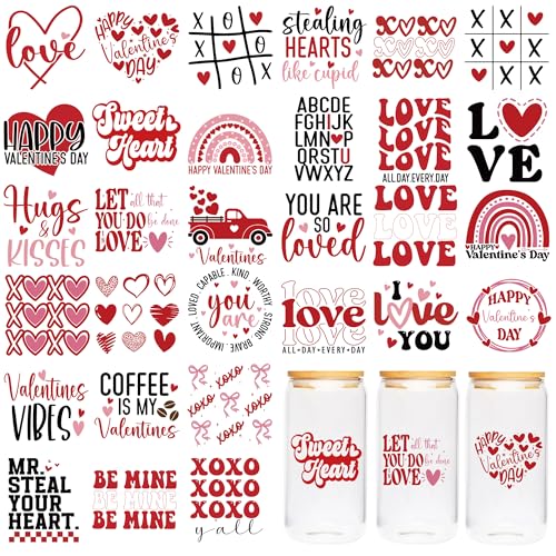 CRASHOT UV DTF Cup Wrap - 30 Sheet Valentine Quote UV DTF Transfer Stickers, Romantic Cup Wraps for Glass, Love Quote Decals, DIY Crafts for Lovers Friends