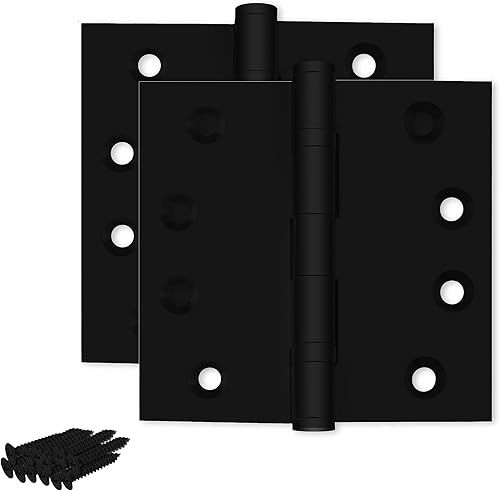 Bisagra negra resistente para puerta, rodamiento de bolas negro mate, 4 x 4 pulgadas, resistente, juego de 2 bisagras de puerta de latón macizo