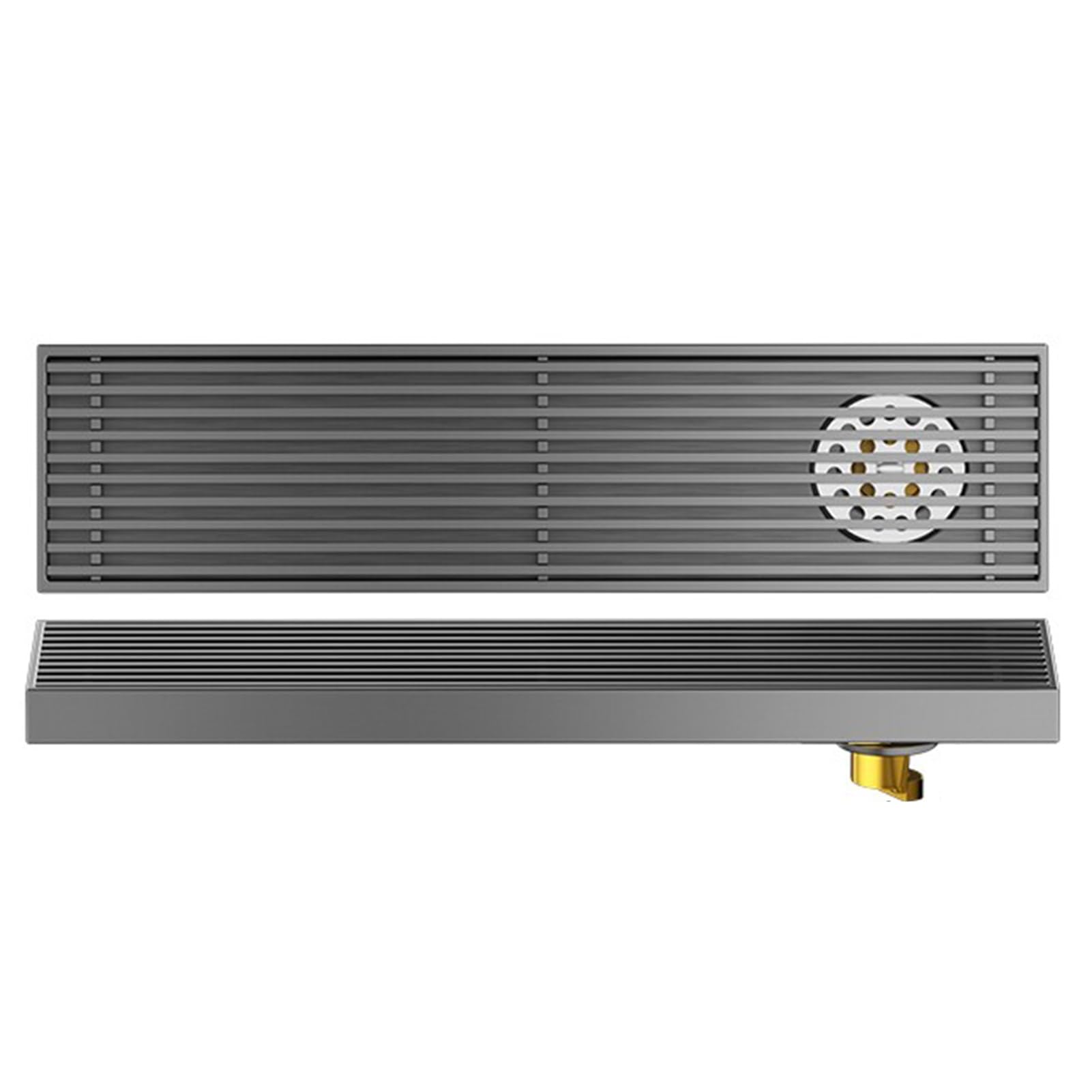 KLGFBDC Linear Shower Drain with Hair Strainer, Floor Drain for Kitchen Bathroom Garage, Rectangular Drainage Channel