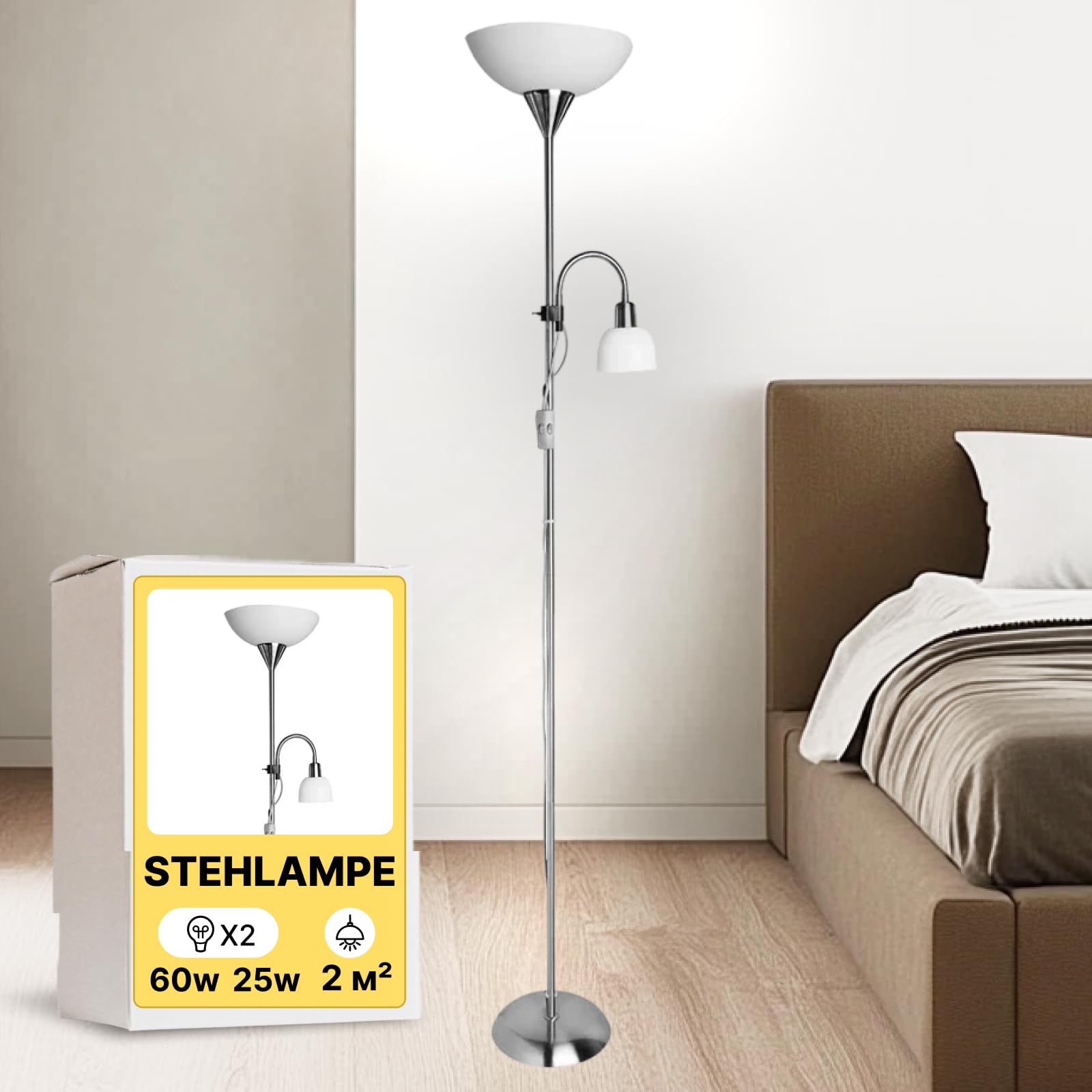 Arte Lamp Lampada da Terra Salotto 1 Luce in Materiali Curati Bianco e Argento Piantana Lampada da Terra per Soggiorno Lettura Divano e Relax con Design Accogliente per Angolo Relax