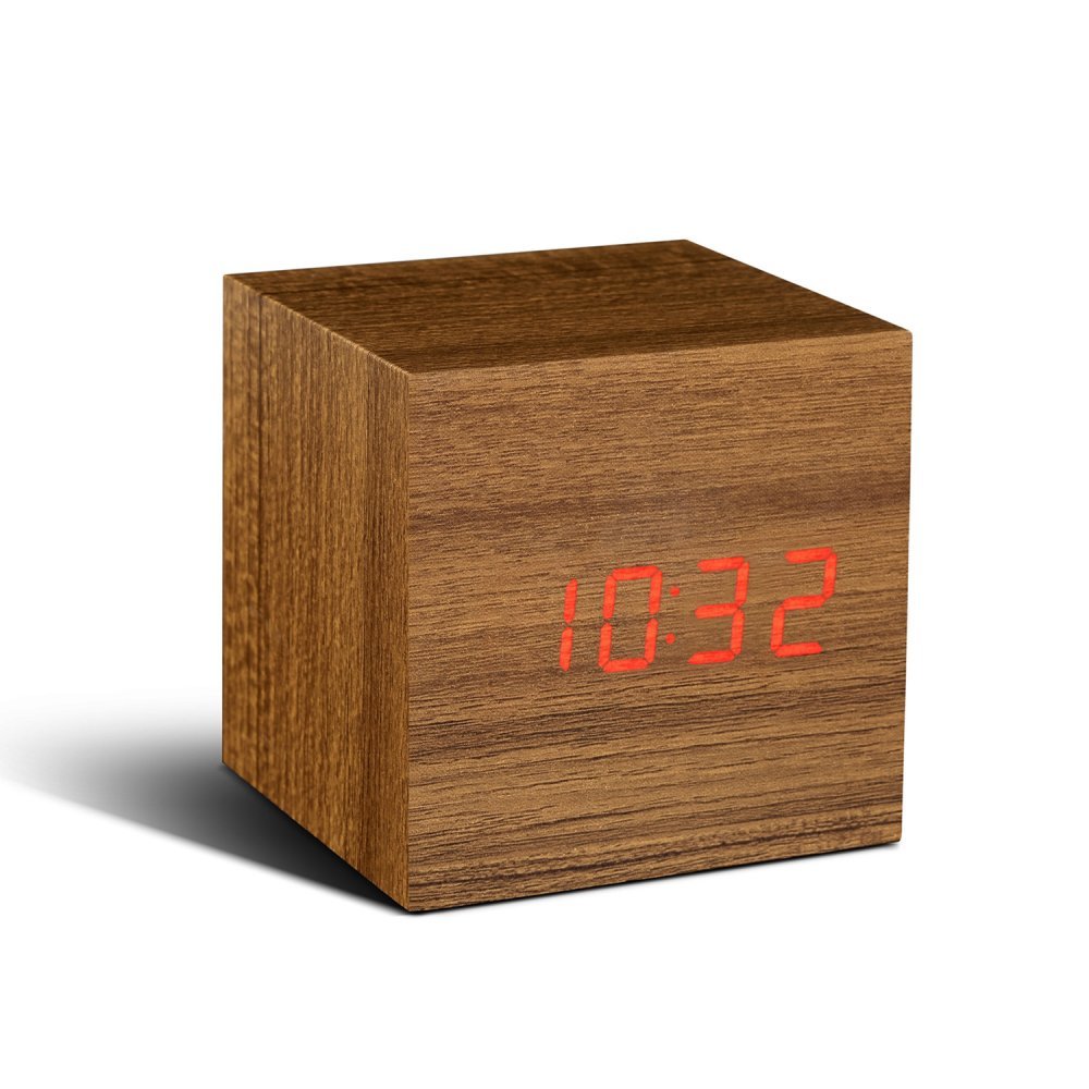 Gingko Brown Cube Click Clock Teak, Gk08r4