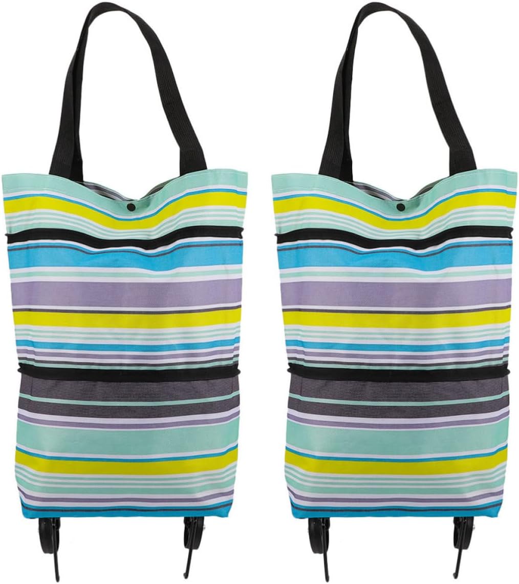 Reusable Shopping Cart Rolling Tote Bag Foldable 2pcs with Wheels | 600d Oxford Cloth, Mdf Base with Polyester and Pp Details, Lightweight Carry Design, Easy Storage for Shopping Trips
