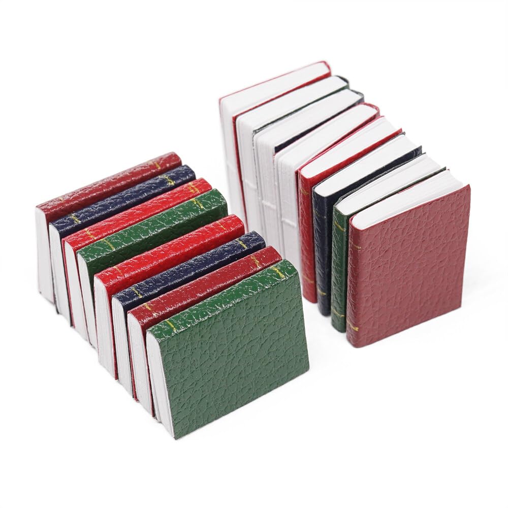 Odoria 1/12 Scale Dolls House Miniature Leather Books Mini Bound Book Miniatures Dollhouse Decoration Accessories, 16Pcs