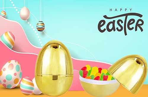 Miniatura 4 de Chochkees Huevos de Pascua dorados gigantes, oro metálico, premio de cesta de regalo, huevos con bisagras, 6 pulgadas (paquete de 12)