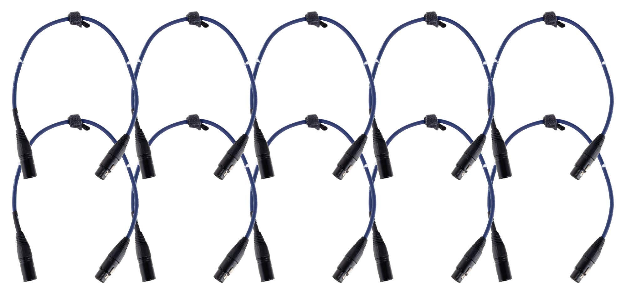 Pronomic 10er Set Stage DMX3-0,5 DMX-Kabel 0,5 Meter (zur Verkabelung von Lichteffekten, Goldkontakte, Mantelfarbe: Blau, XLR Male zu XLR Female)