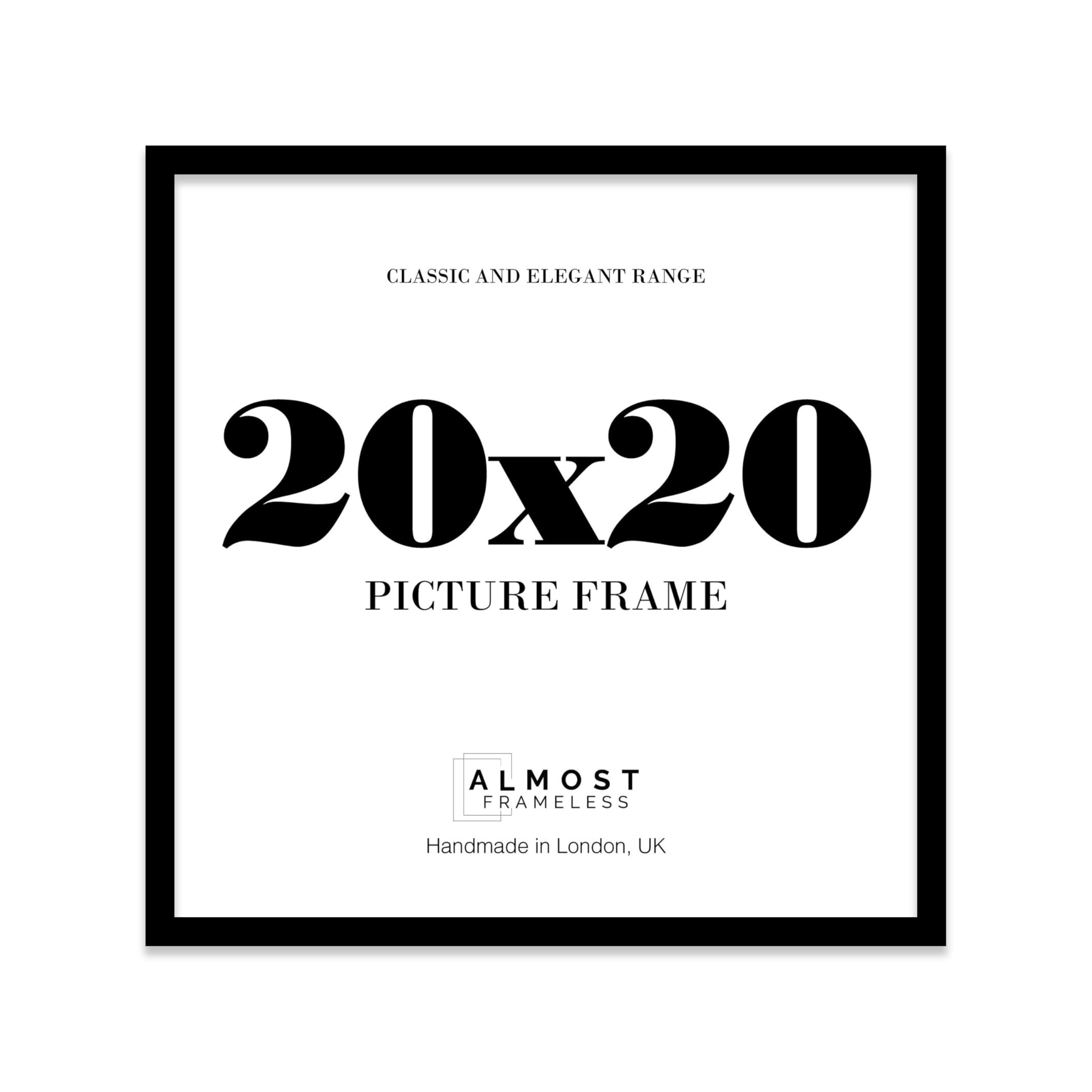 20x20 Black Picture Frame for Square Photos, Posters, Prints & Artwork, (10.2 x 15.2cm) Wall Display Slim Edge Photo Frame for Home, Office, Gallery Wall, 1 Pack
