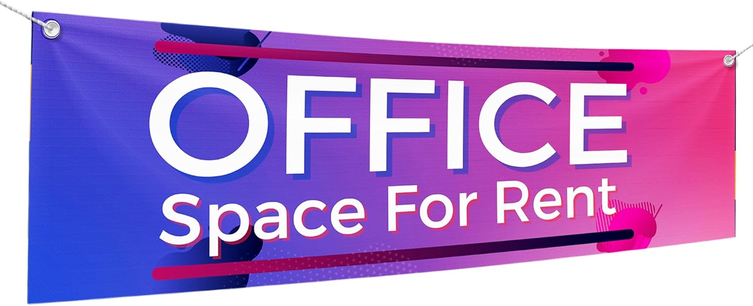 Office Space For Rent Large Banners and Signs for Outdoor by Mavis Printing-Polyester Banner with 4 Holes for Easy Hang Indoor & Outdoor|6x2 Feet HD Print Sign to Promote Real Estate Business
