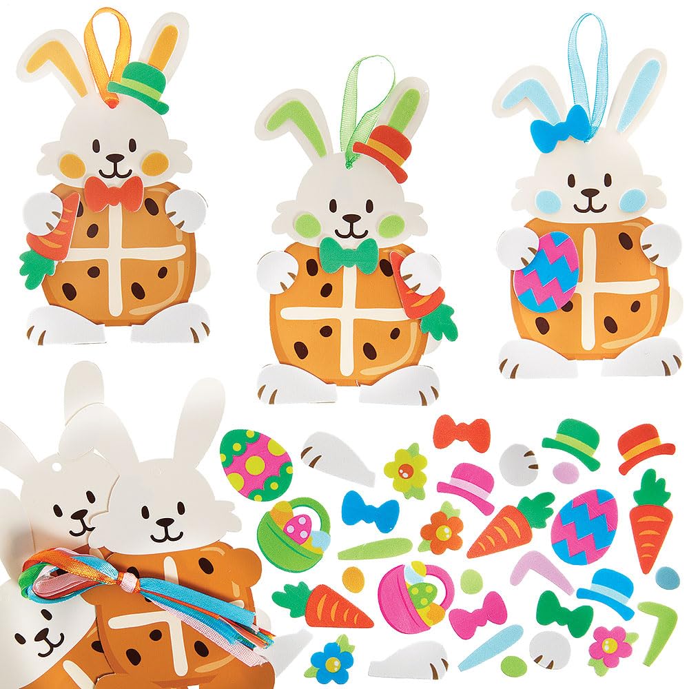 Baker Ross WA132 Hot Cross Bunny Mix & Match Decoration Kits - Pack of 8, Foam Craft Kits for Easter Decorations