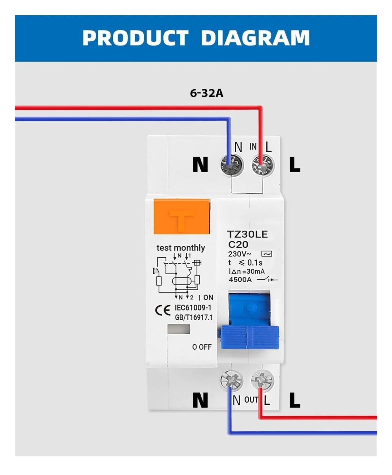 Interruttore differenziale 1P+N DZ30LE EPNL Protezione da sovracorrente e cortocircuito RCCB RCD 32A(10A)