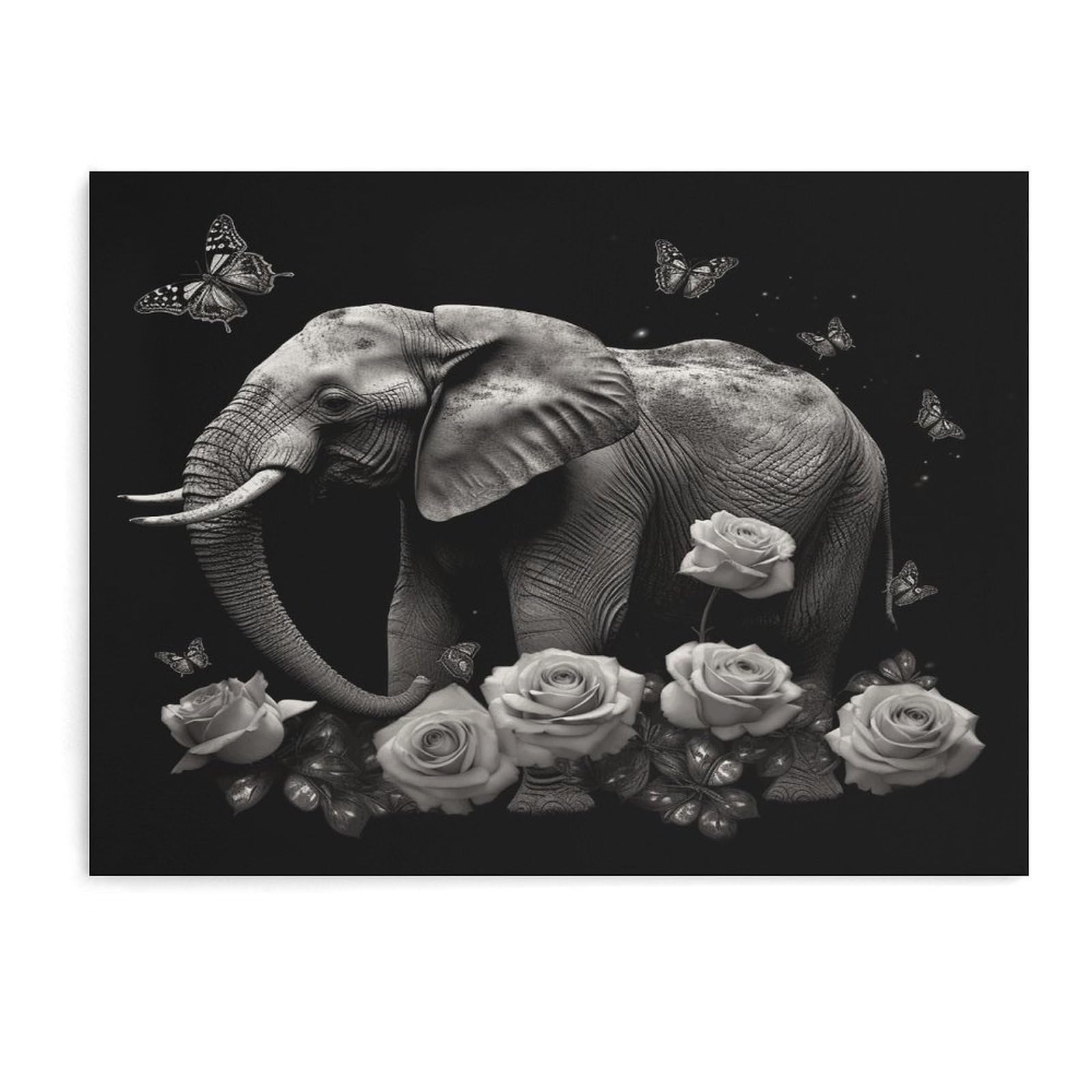 Fodpand Unframe-Style Elephant And Butterfly Bathroom Wall Art Canvas Prints, Artwork For Walls For Living Room Hallway Stair Office Wall Decor, Pictures Home Decor 15.7X11.8 Inch