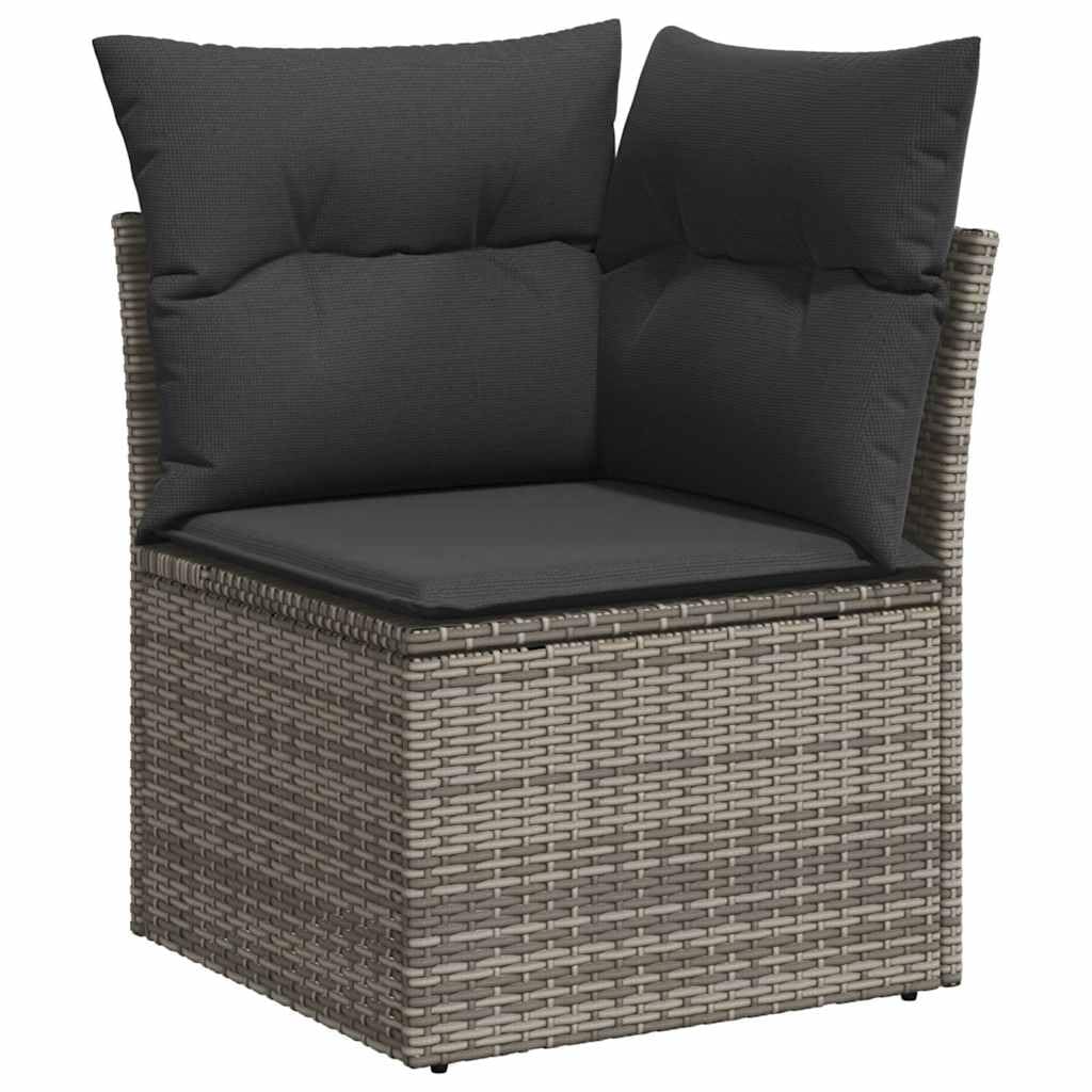 10-TLG Garten-Sofagarnitur Hellgrau Poly Rattan mit Kissen, wetterfestes Outdoor Lounge Set für Terrasse Balkon Wintergarten, modular, pflegeleicht, platzsparend, inklusive Tisch und Regal