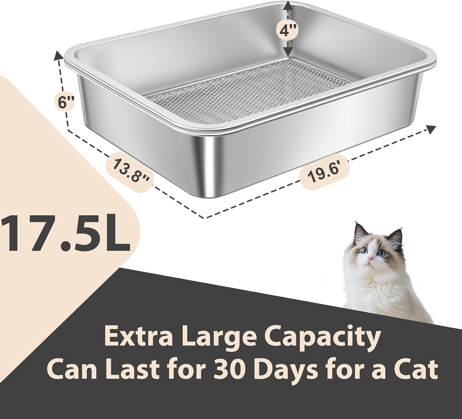 2 Pack Stainless Steel Sifting Litter Box for Pine Pellets,Sifting Cat Litter Box for Wood Pellets,Extra Large Sifter Litter Pan System with Litte Liners and Scoop-20 ''Lx 13.8''W x 6''H