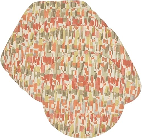 Britto Garden Party - Juego de cuatro manteles individuales en forma de cuña con estampado naranja y cargador central redondo