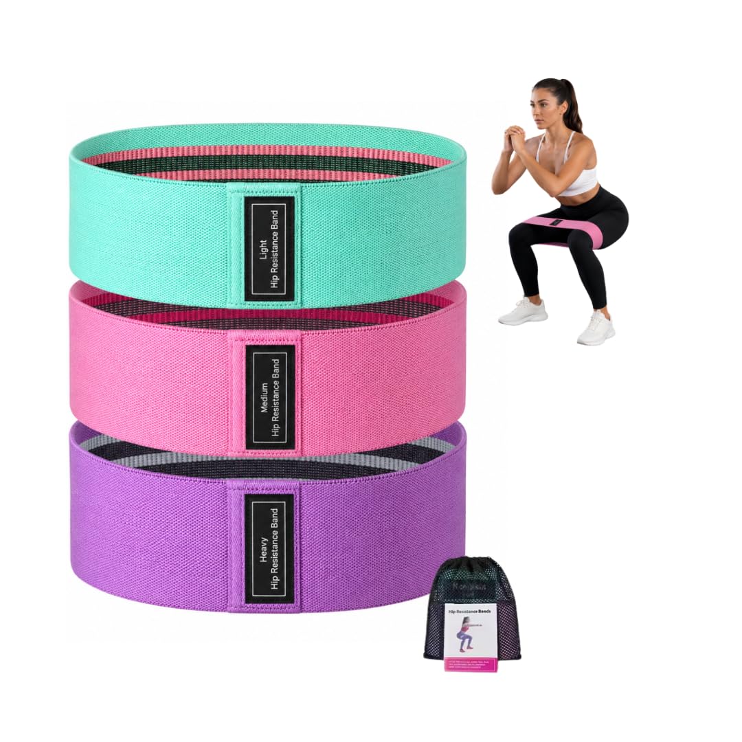 Resistance Bands Set, Fabric Booty Bands for Legs & Glutes, 3 Levels Workout Bands for Women & Men, Non Slip Hip Exercise Loops with Carry Bag for Home Fitness