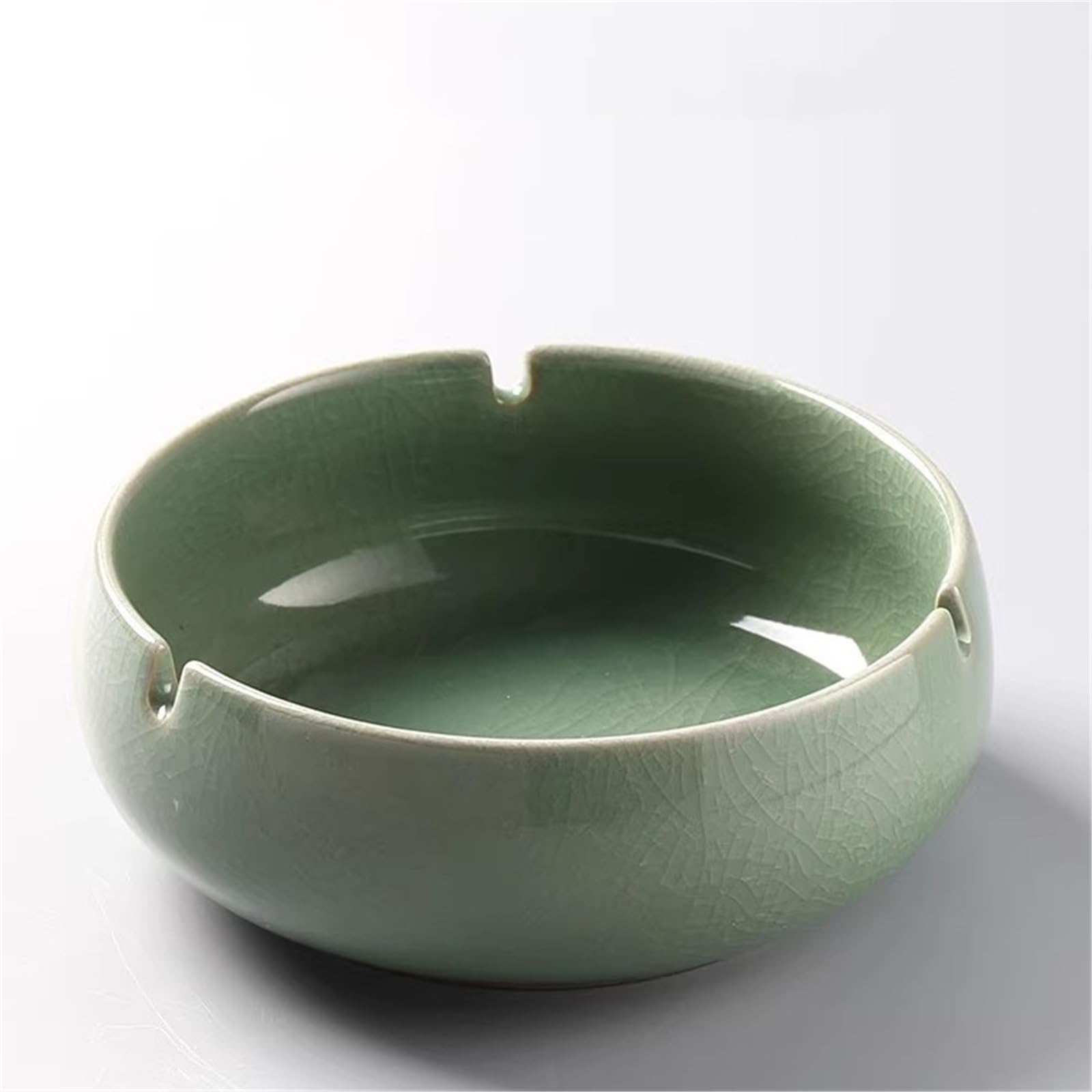 Indoor Decorative Ceramic Solid Color Circular Home Living Room Office Hotel Simple Ashtray for Desktop(Green)