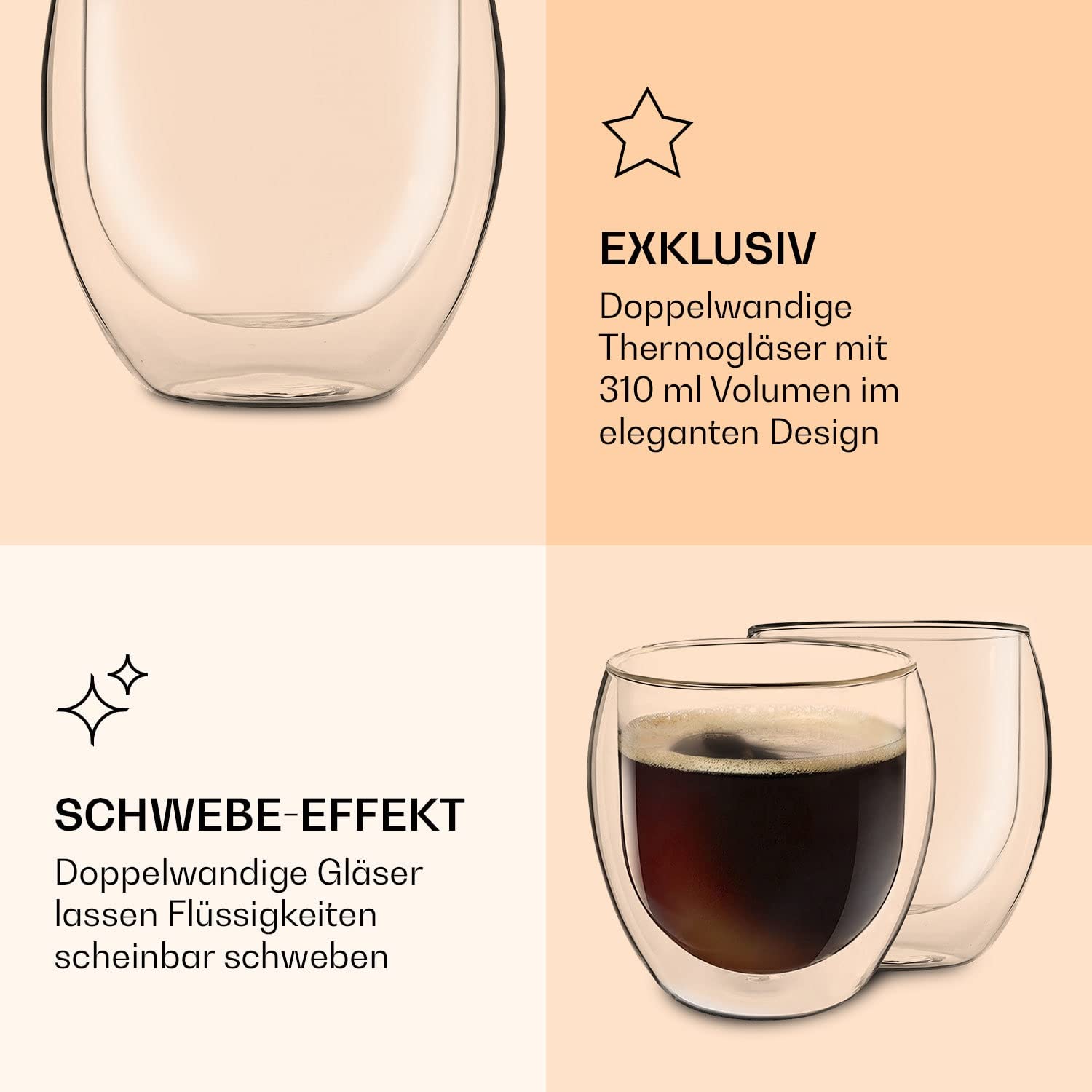 DUOS 4X 310ml Jumbo doppelwandige Gläser Cappuchinogläser, Thermogläser - Set mit Schwebe-Effekt, auch für Tee, Cocktails, EIS, Säfte… – Ansicht 5