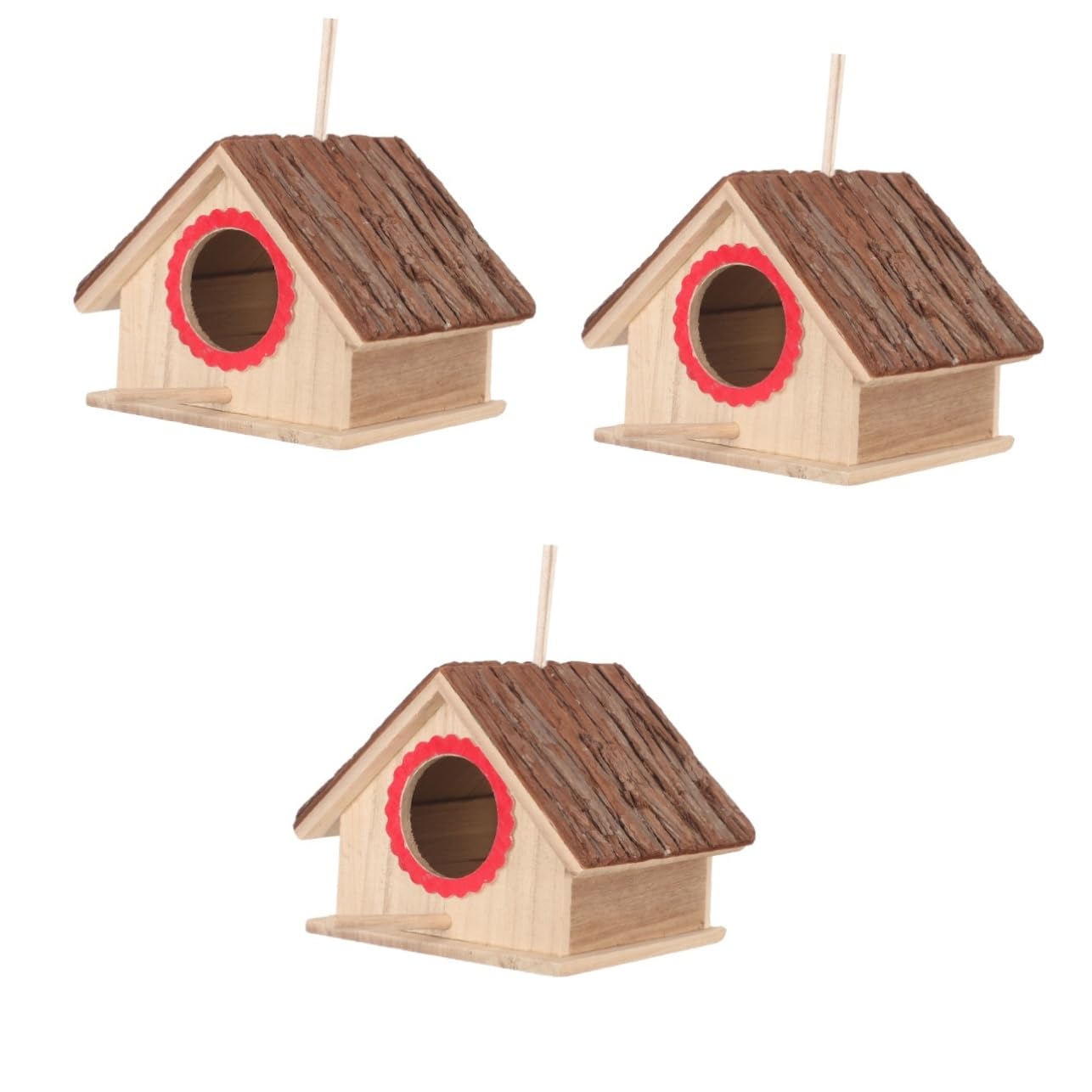 VANZACK 3piezas Casa De Pájaros De Madera Natural para Jardín Exterior para Aves Refugio Seguro para Gorrión y Periquitos Diseño Rústico y para Patio y