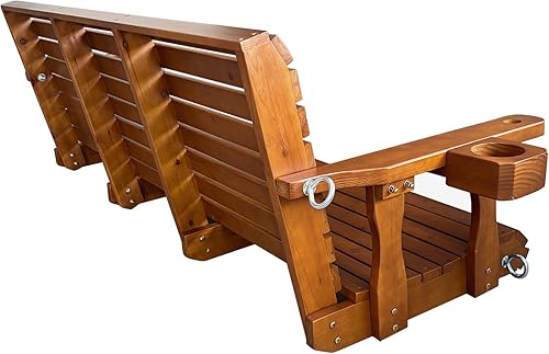 Miniatura 8 de Columpio de madera para porche de 2 plazas, columpio de banco con portavasos, cadenas colgantes y resortes de 0.276 in, resistente, 800 libras, para