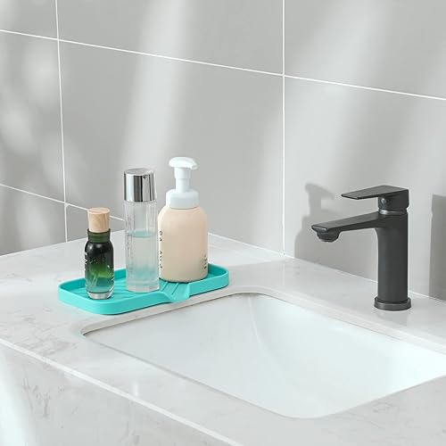 Vista 240 de Jaboneras de baño de silicona con boquilla de drenaje, organizador de fregadero de baño y cocina, soporte para esponja, bandeja de jabón para Gris