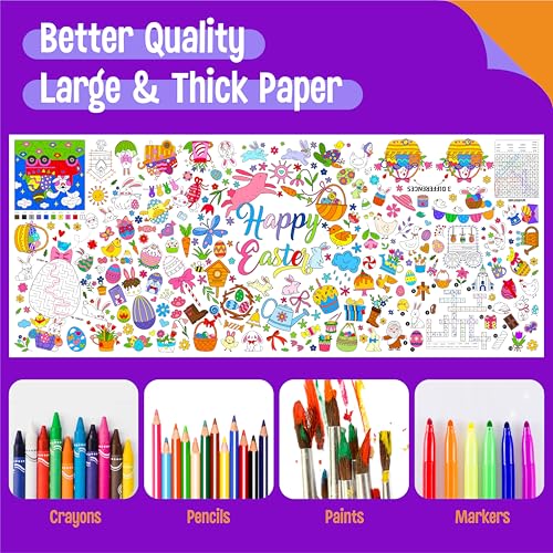 Image of Easter Coloring Poster, Large Coloring Activity Paper 75 inch x 31 inch Jumbo Size Versatile Paper DIY Painting Drawing Banner /Tablecloth for School, Spring Theme Parties, Wall Decor