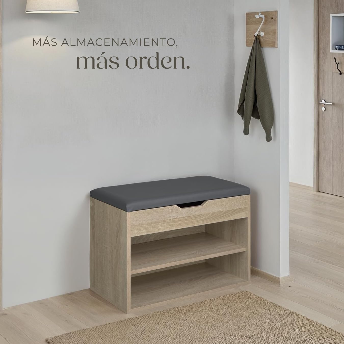 tectake® Zapatero Madera con Cojín Extraíble, Estanteria Zapatero Ajustable, Mueble Entrada Recibidor, Organizador Zapatos, Banco para Guardar Zapatos - Madera Clara, Roble Sonoma