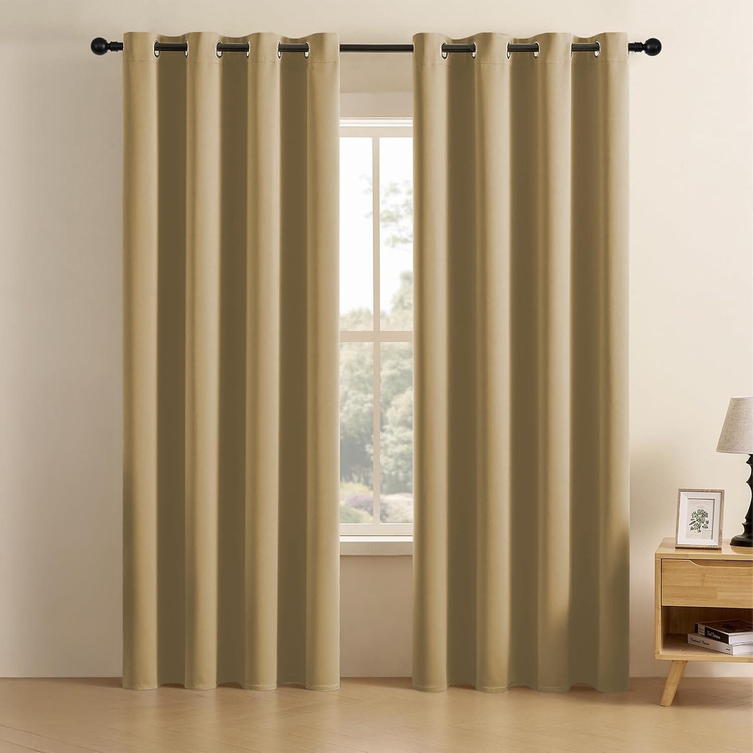 LINENWALAS 100% True Blackout Curtains (7 Feet) - Set of 2 Panels | Complete Light Block | Thermal Insulated & Noise Reducing Room Darkening Curtains for Living Room & Home Décor (Golden Beige)-image-35