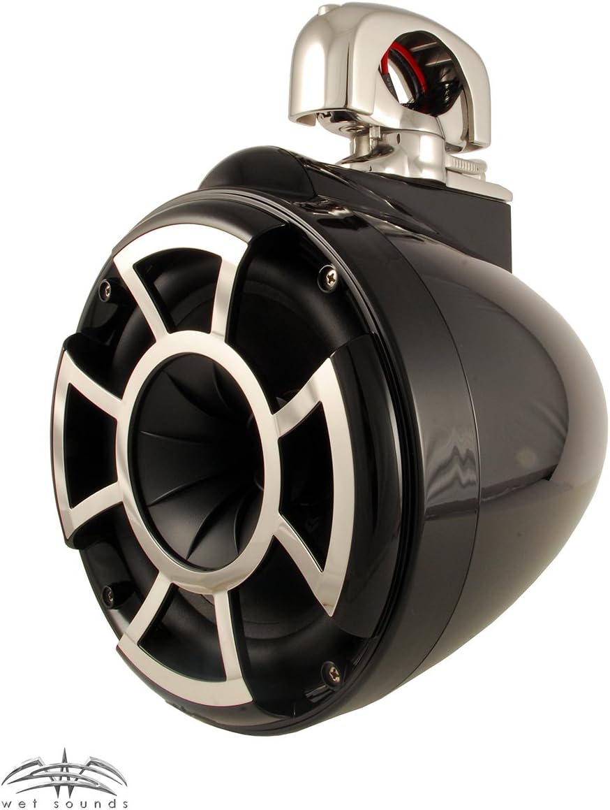Wet Sounds REV8B-SC 8" Black Tower Speakers with Stainless Steel Swivel Clamps & SYN-DX2.3 1200 Watt Amplifier