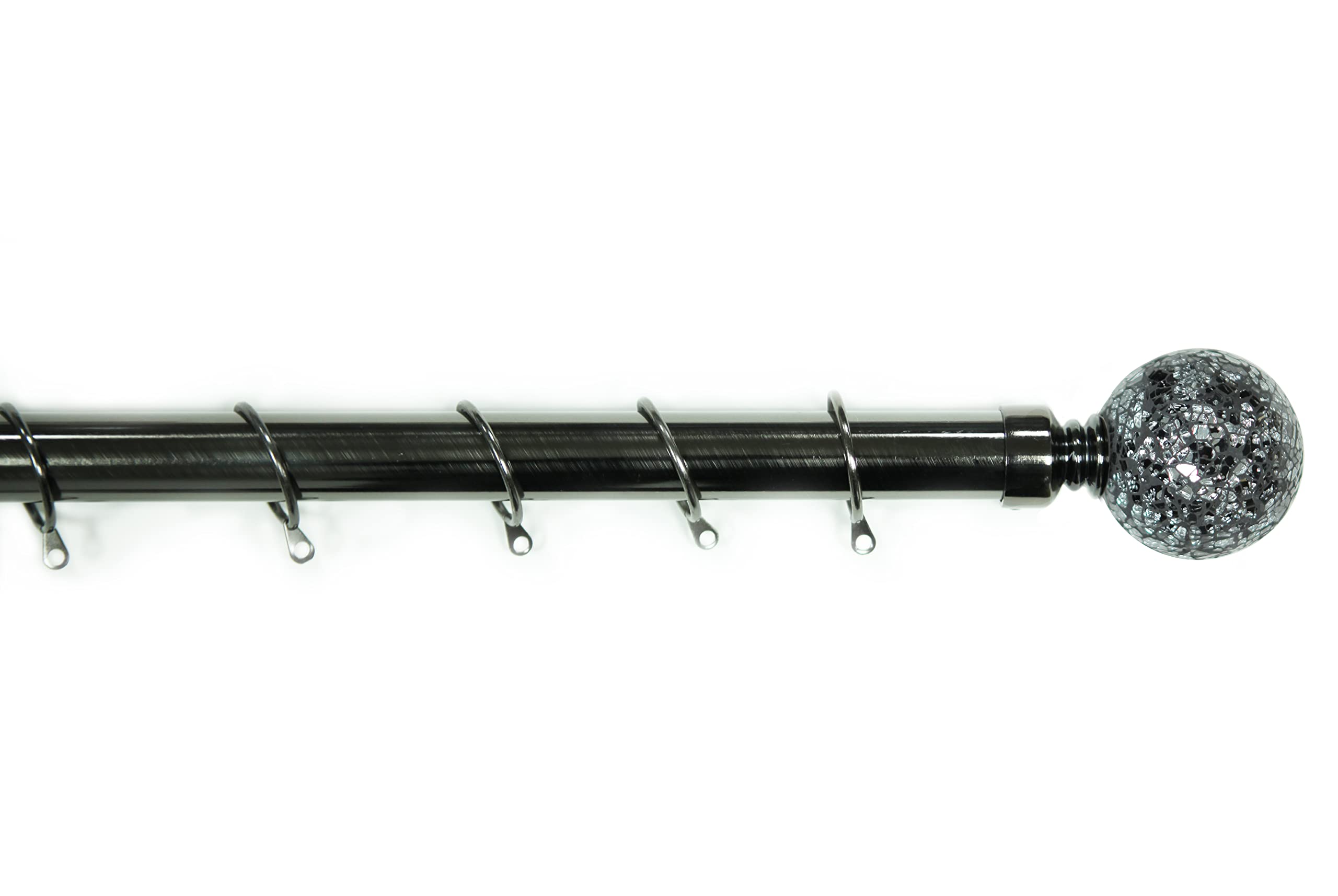 K Kestrel Crackle Glass Ball Finial (Black Nickel) 28 Mm Extendable Curtain Pole Rods Easy Fit Rings, Crackle Glass Ball Finial(Black Nickel, 180-340 Cm)