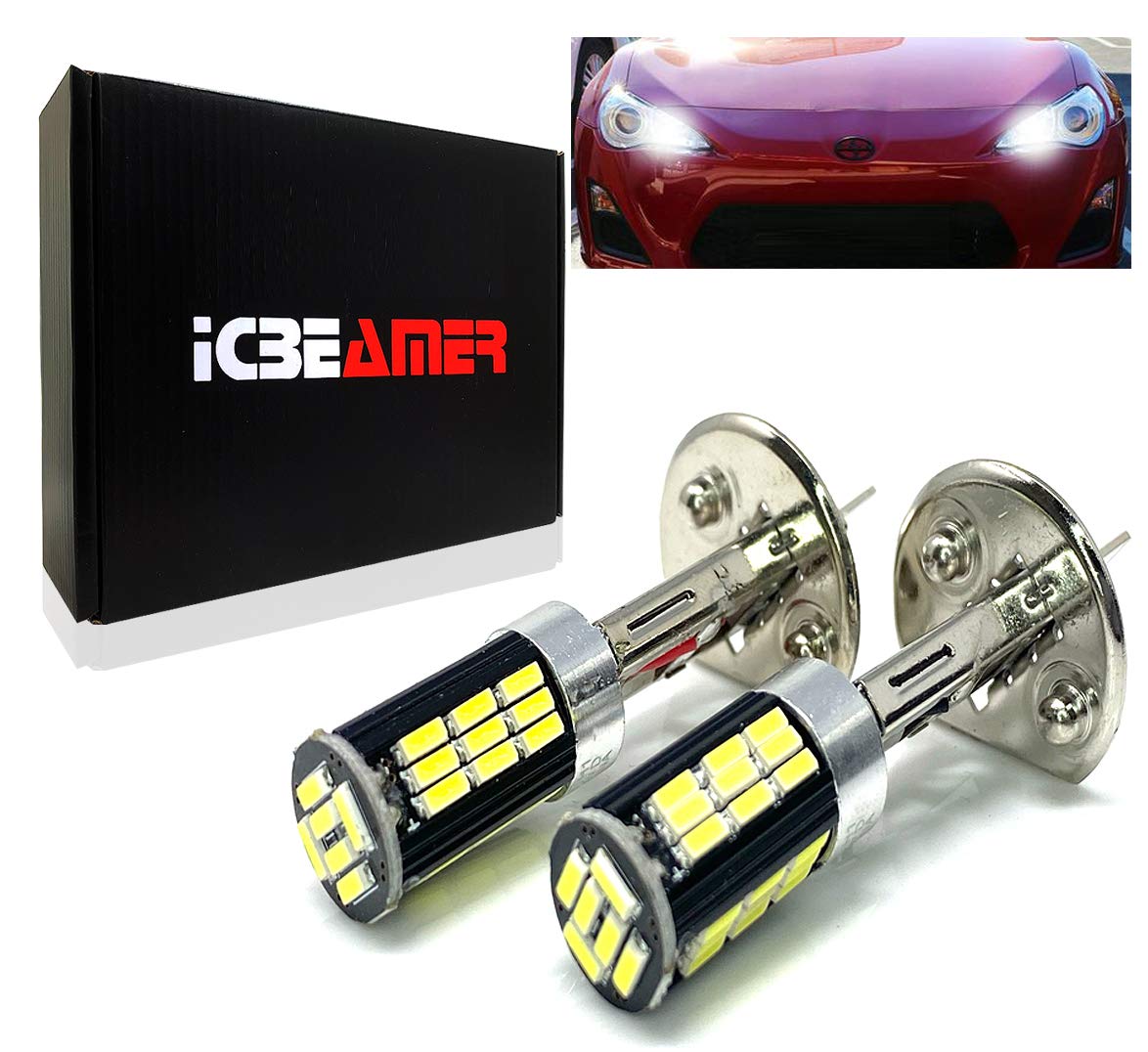 ICBEAMER LED H1 Fog Light Only,One pair 12V 11W Newest Version 3570 COB Chips w/Projector Lens Super White 6000K Bulbs
