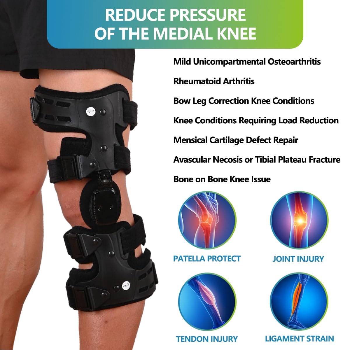 Rodillera Oa Unloader para Osteoartritis De Rodilla, Artritis Reumatoide, Dolor Y Degeneración De La Articulación De La Rodilla
