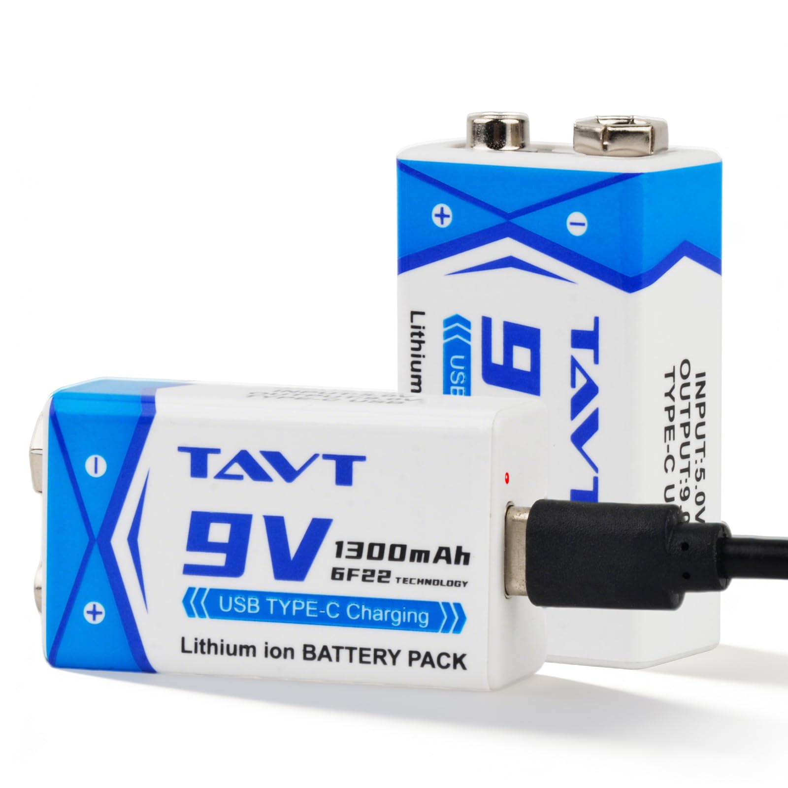 TAVT 2X 9V baterías de 1300mAh con Puerto de Carga USB-C para Juguetes, Detector de Humo, multímetro, walkie-talkies, micrófonos — view 9