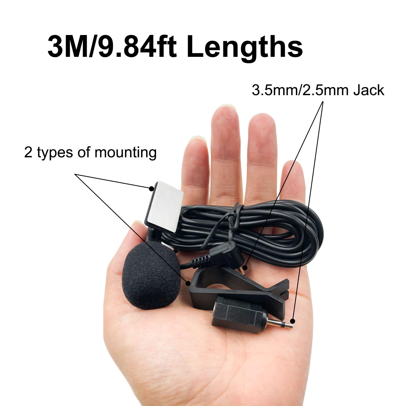 Mikrofon samochodowy 3,5 mm z adapterem 2,5 mm, uniwersalny do Sony Pioneer Kenwood Alpine JVC, zestaw głośnomówiący, zewnętrzny mikrofon do jednostki głównej pojazdu, stereo, odtwarzacza CD