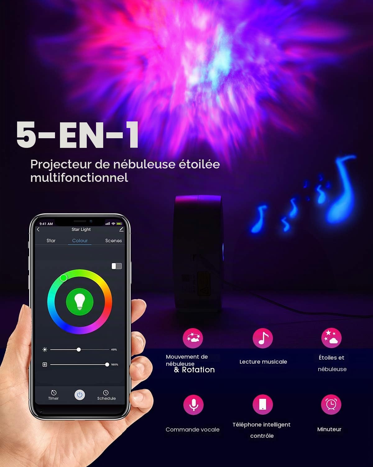 SUPPOU LED Wifi Projecteur Ciel Étoilé,Intelligent Projecteur Étoilé Veilleuse Galaxie,Gradation/Contrôle vocal/Connexion WiFi/Minuterie,Chambre Décorer,Cadeau,Noël (Blanc)