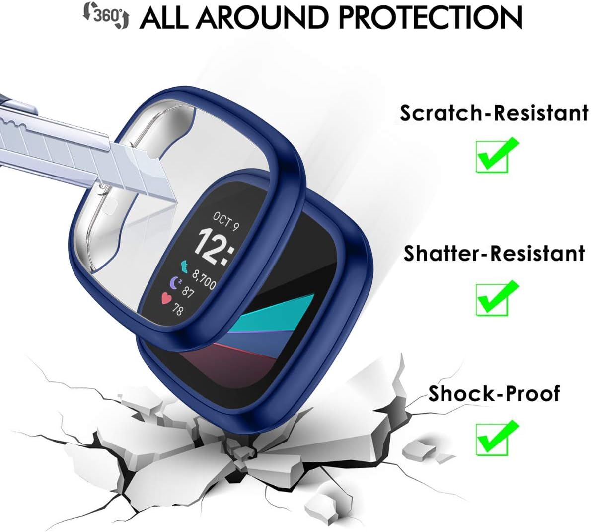 DAIKA Screen Protector Case Compatible with Fitbit Sense/Versa 3, 2-Pack Soft TPU Plated Bumper Case Full Protective Cover Shell Guard for Sense Advanced Smartwatch Scratch Resistant