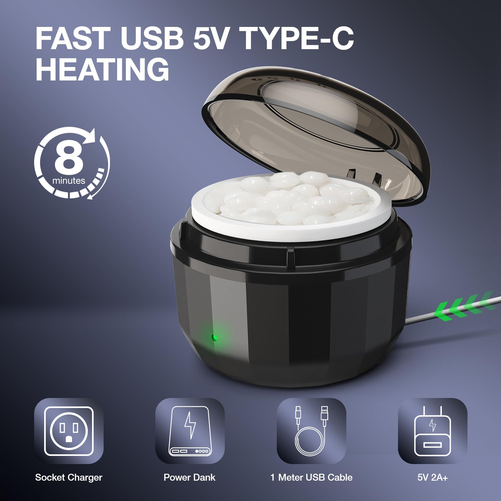 Nose Wax Kit Men, Nose Hair Removal Kit with Built-in Mini Wax Warmer, Ear Hair Removal for Men, 100g Beads, 50 Depilation Sticks, 20 Beard Guards, USB Fast Heating & Constant Temperature