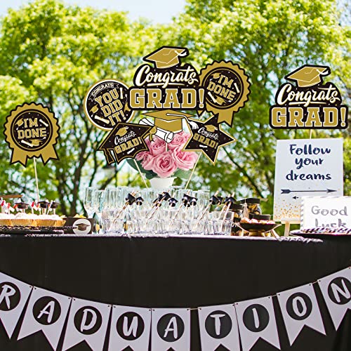 Image of 30PCS Graduation Party Decorations Congrats Grad Table Centerpiece,Graduation Table Decorations,Graduation Centerpiece Sticks Table Toppers for Graduation Party Supplies(Gold,Black)