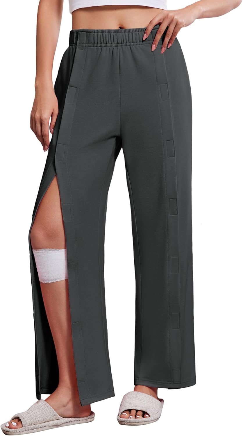 Deyeek Women's Tear Away Pants with Pockets Easy Access Adaptive Pants Post Hip Knee Leg Surgery Breakaway Lounge Sweatpants