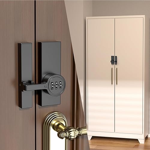 Miniatura 5 de Cerradura negra para puerta de granero de 180 grados, contraseña de 3 dígitos, cerradura mecánica de contraseña, pestillo abatible con combinación,