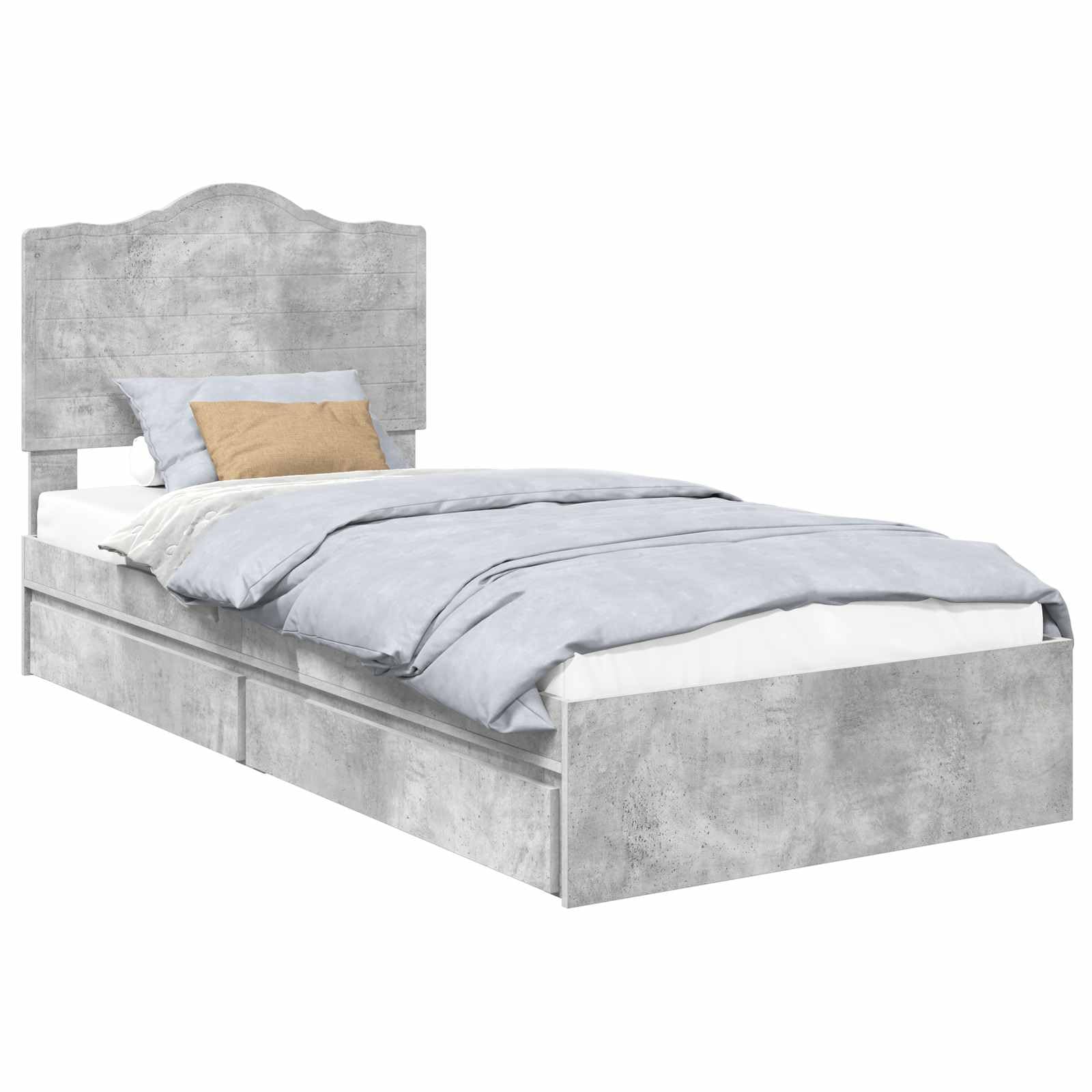 vidaXL Storage Bed Concrete Grey 100 x 200 cm Engineered Wood, Modern, Rectangular Bed Frame for Stylish Sleeping Space, Durable Engineered Wood Platform, Customized Width Solution