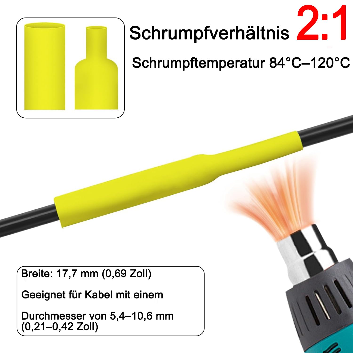 40er-Pack Ersatz für 17,7 mm HSE-641 Schwarz auf Gelb Kompatibel Ptouch