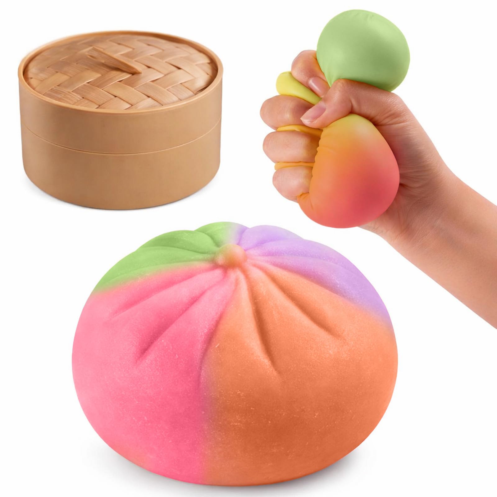 Glitter D𝐮m𝐩ling 𝐒𝐪u𝐢𝐬h𝐲 Toy with Steamer Box, S𝐥o𝐰 𝐑i𝐬ing 𝐒o𝐟t S𝐪𝐮e𝐞z𝐞 Ball 𝐒en𝐬𝐨r𝐲 𝐅𝐢d𝐠𝐞t Toy, Cute 𝐁a𝐨 𝐁u𝐧 C𝐚l𝐦ing 𝐅idg𝐞𝐭 Gift (Purple Green Pink Orange)