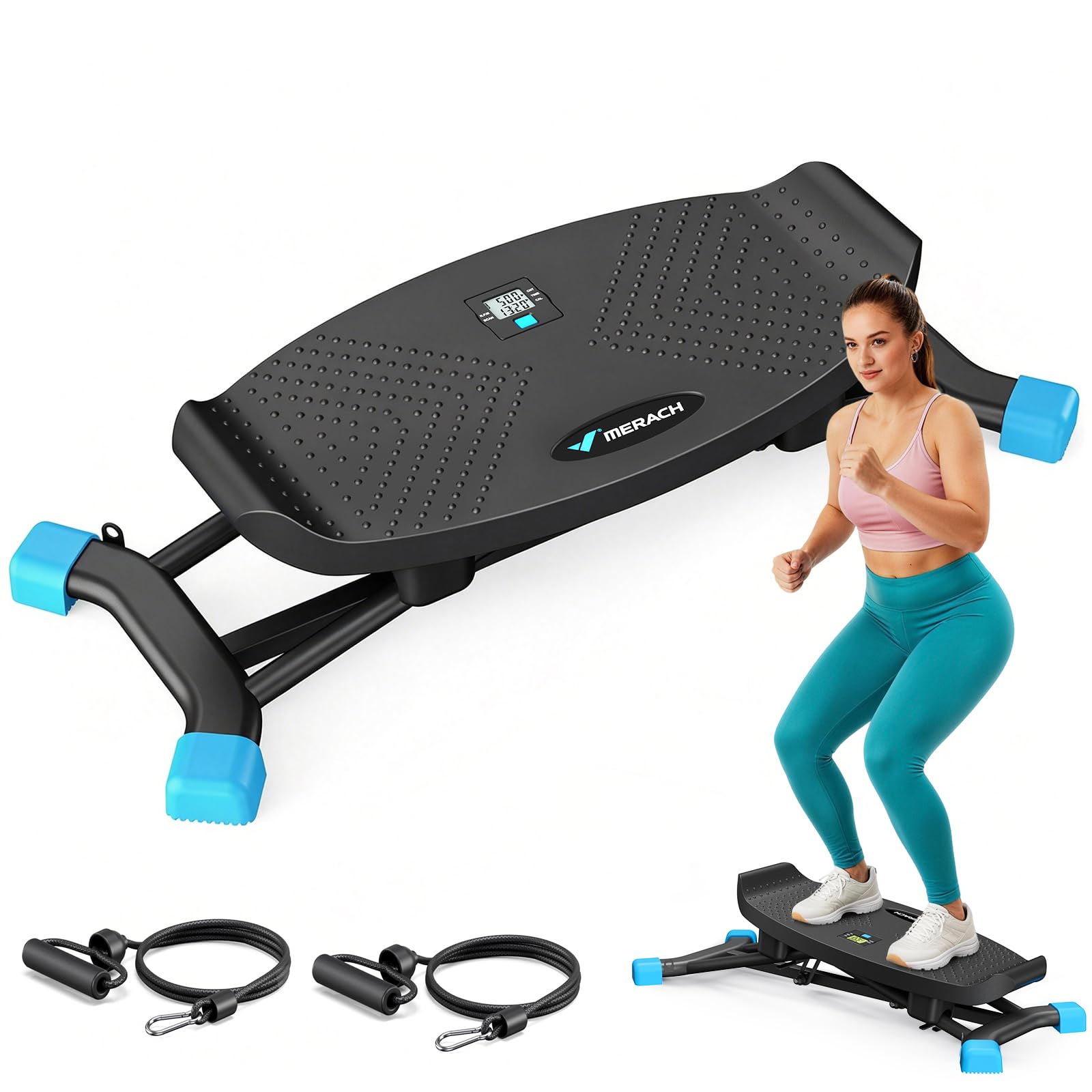 MERACH Twist Board mit Display, Seitlich Balance Board mit 2 Widerstandsbändern, bis 136KG, für seitliche Bewegung, Rehabilitation & Koordination, Home Gym, Anfänger