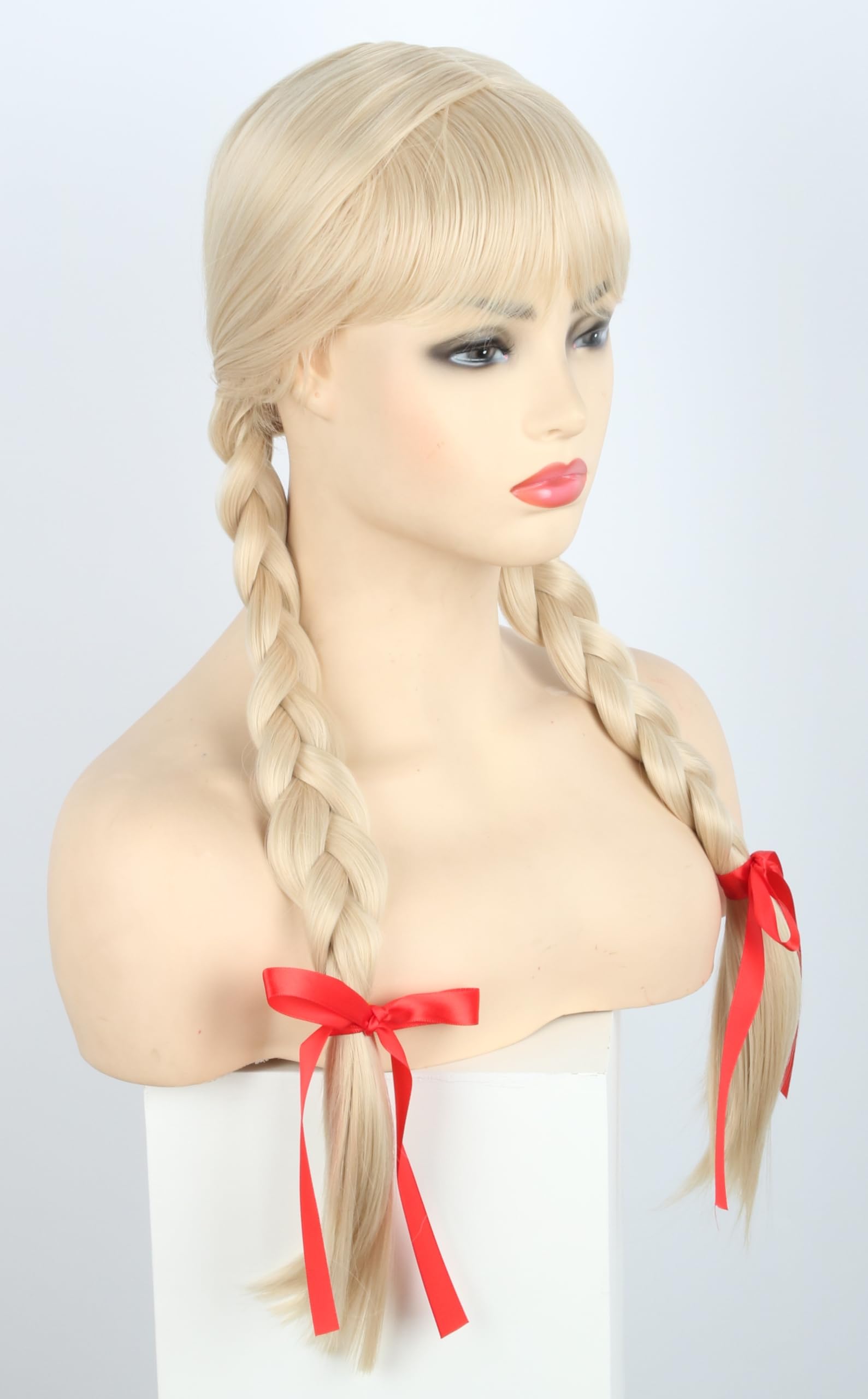 Topcosplay Blonde Braids Wig With Bangs Adult Beer Girl Wig Fancy Dress Halloween Costume (Blonde wig with bangs) - Image 2