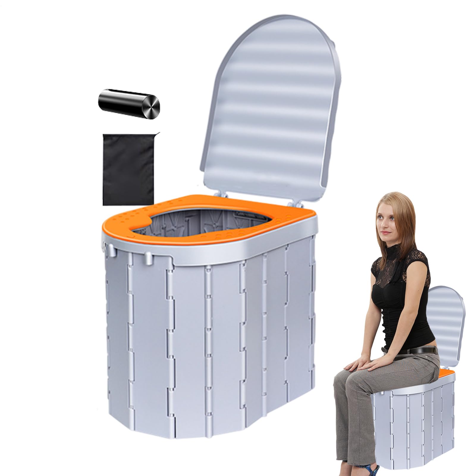 Inodoro plegable portátil – Silla de inodoro plegable, orinal Compact Camp | Llevar la con bolsas desechables para viajes de baño para coche de camping al aire libre, de aseo
