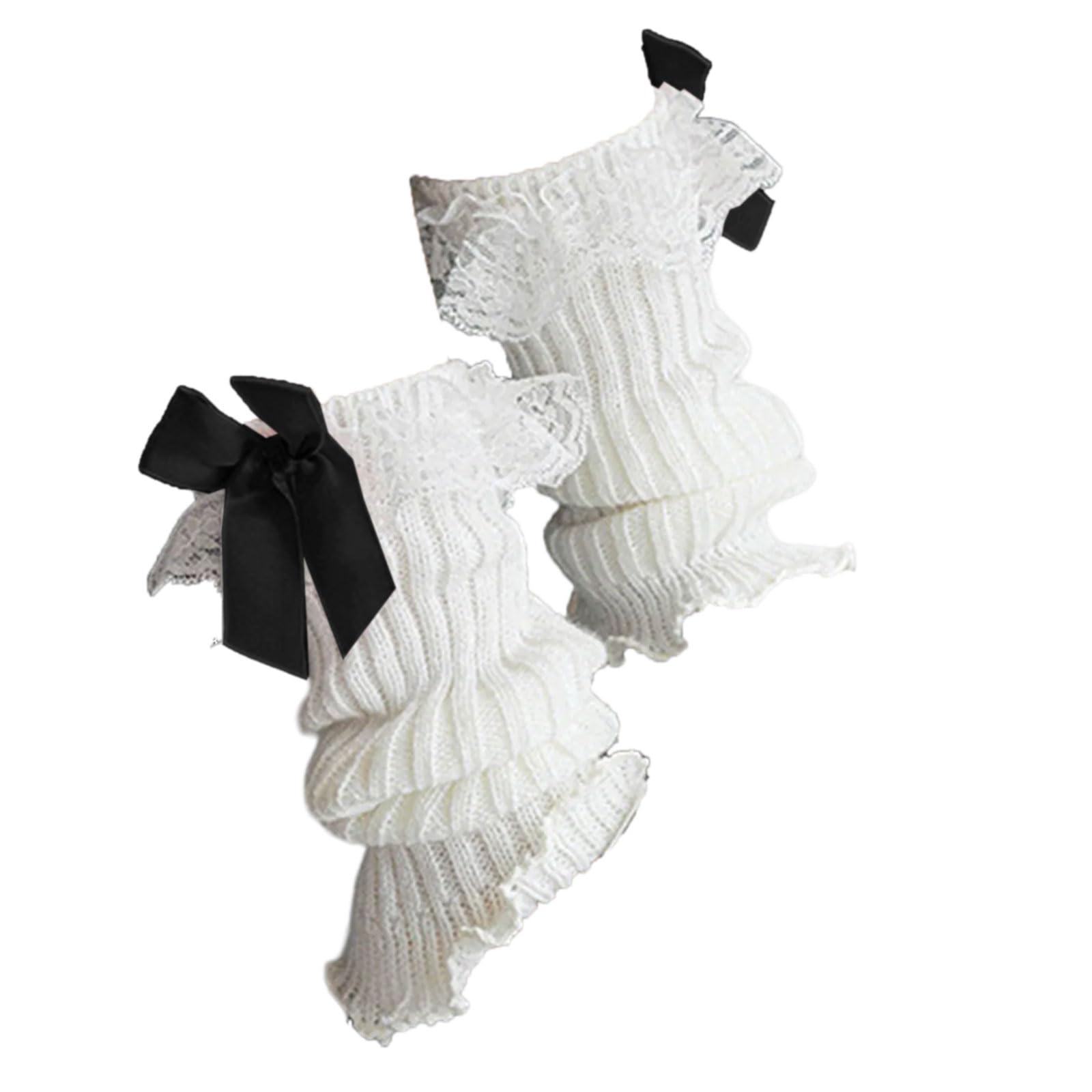 Scaldamuscoli fatti a mano all'uncinetto calzini con fiocco in pizzo per bambina calzini morbidi traspiranti caldi leggings dolci coprigambe