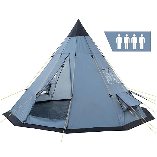 CampFeuer Tente tipi pour 4 personnes "Spirit" | Tente tipi d'extérieur étanche | Tente de camping avec moustiquaire | Tentes pyramidales pour le camping, l'extérieur, la plage et la randonnée, avec piquets et sac