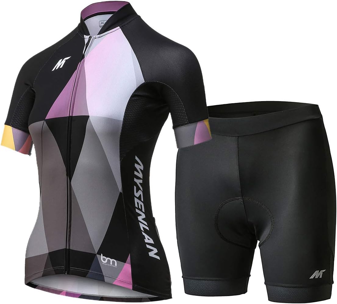 Mysenlan Women's Cycling Short Sleeve Breathable Jersey Set 3D Padded Shorts Bike Shirt Bicycle Clothing Black, Large