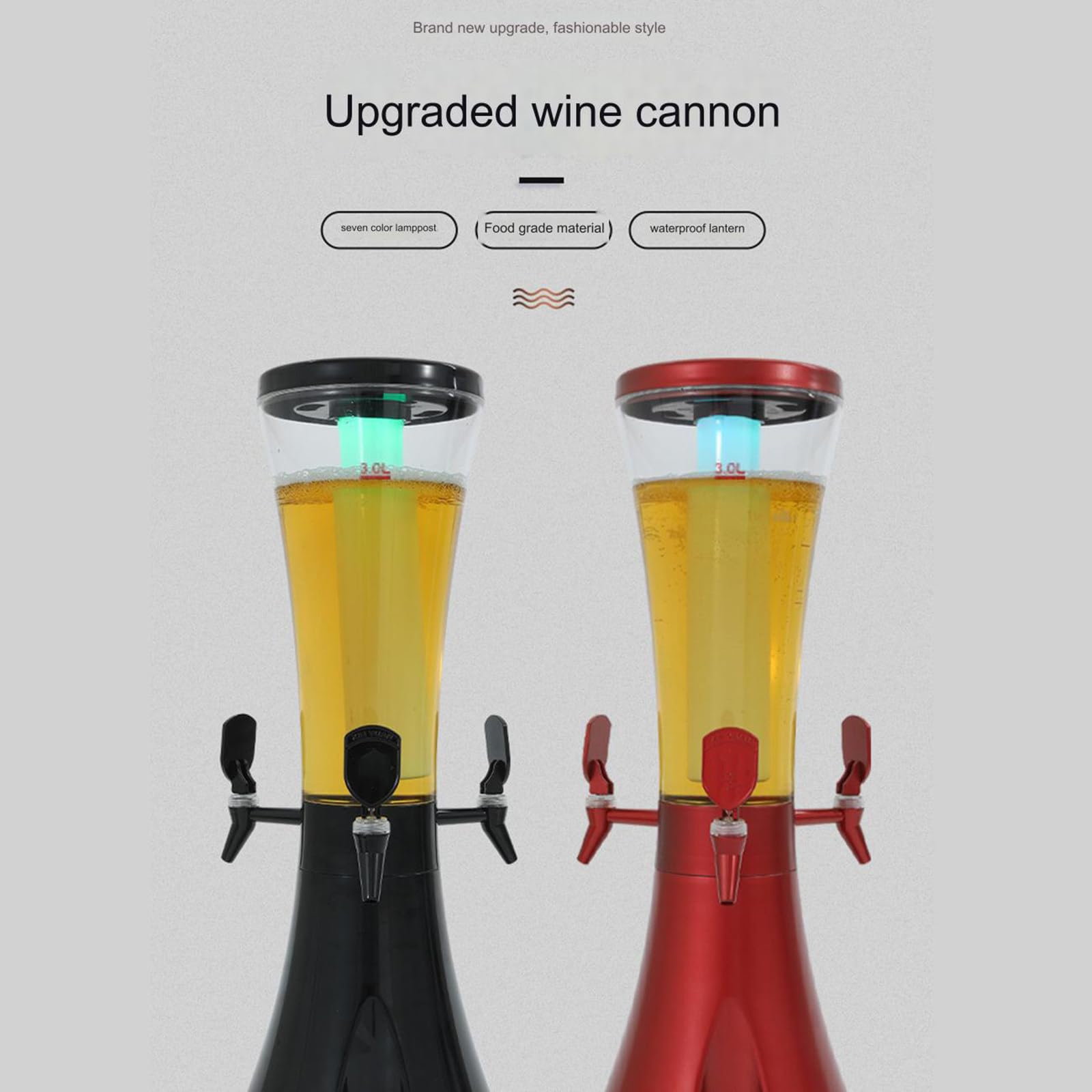 Dispensador De Torre De Cerveza De 3L, Dispensador De Alcohol Portátil De 3 Grifos con Luz Led Y Tubo De Hielo para Restaurante, Bar, Buffet,C