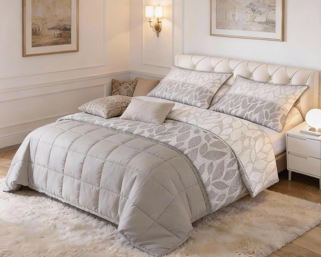 Parure de lit en flanelle gris Fooda pour chambre double chaleureuse